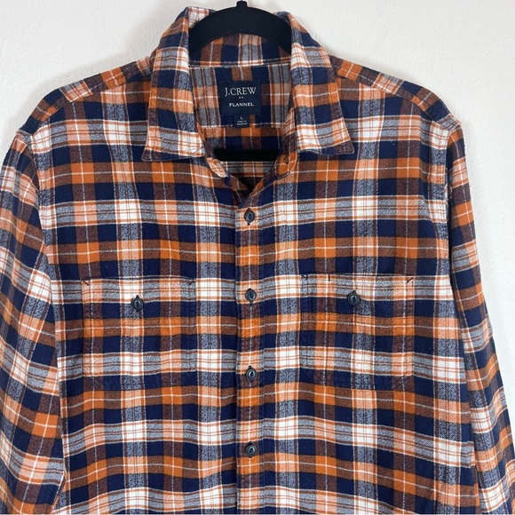 J. Crew Men's Orange Blue Plaid Flannel Button Down Shirt Size Large - Picture 8 of 8